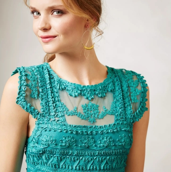 Anthropologie YOANA BARASCHI New Light Dress Sz 2 Teal Embroidered Fairy Artsy - Picture 11 of 12
